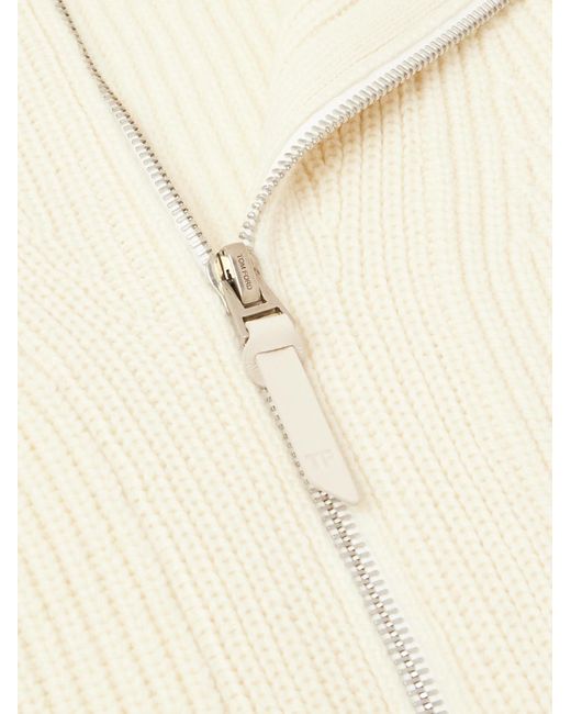 Tom Ford Natural Slim-fit Ribbed Wool And Mohair-blend Zip-up Cardigan for men