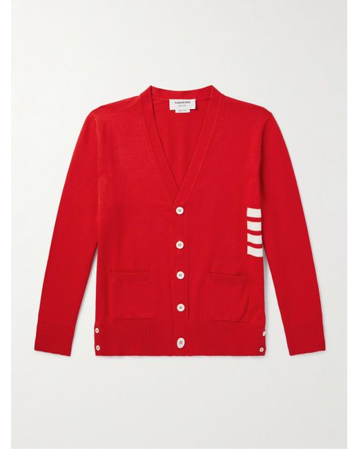 Thom Browne Red Striped Cotton Cardigan for men