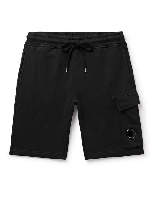 C P Company Black Slim-fit Straight-leg Logo-appliquéd Cotton-jersey Drawstring Cargo Shorts for men