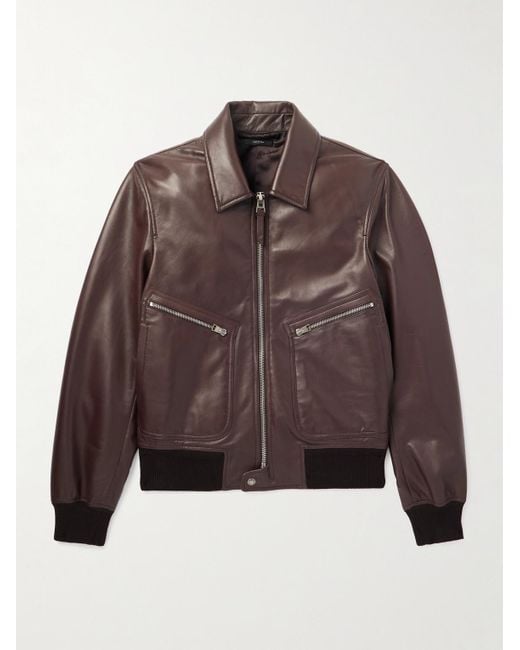 Tom Ford Brown Leather Zip-Up Jacket for men