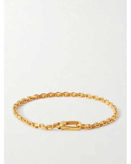 Mikia Natural Gold-plated Sterling Silver Emerald Chain Bracelet for men