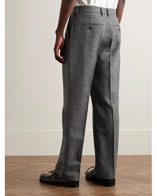 Portuguese Flannel Gray Straight-leg Pleated Wool Suit Trousers for men