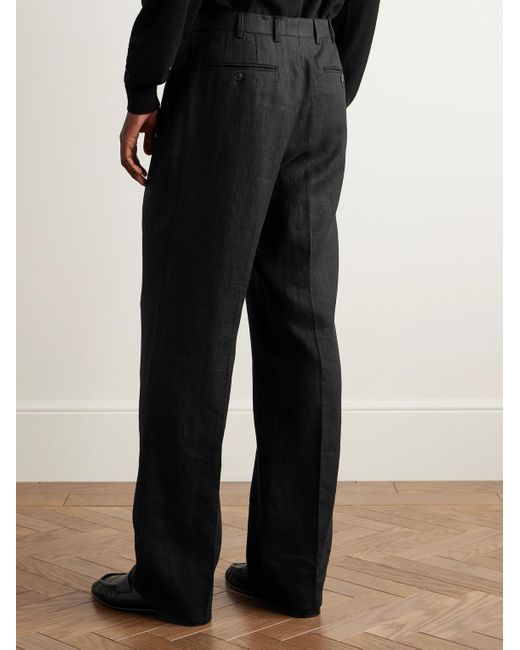 Saman Amel Black Straight-Leg Pleated Linen Suit Trousers for men