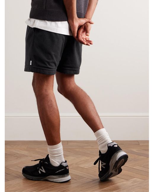 (w)taps Black Straight-Leg Logo-Print Brushed-Mesh Shorts for men