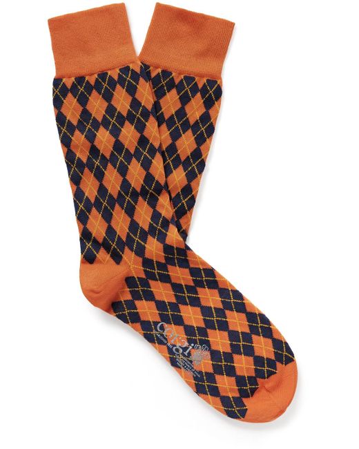 Kingsman Orange Argylle Cotton And Nylon-blend Socks for men