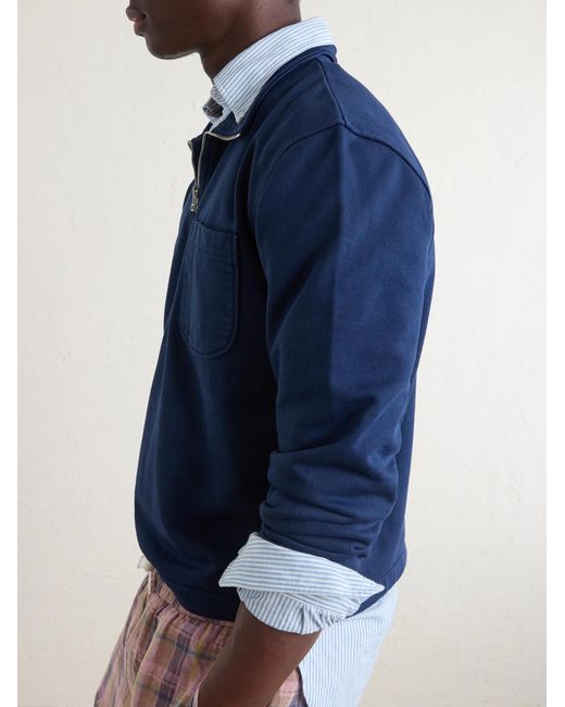 Drake's Blue Cotton-Jersey Half-Zip Sweatshirt for men