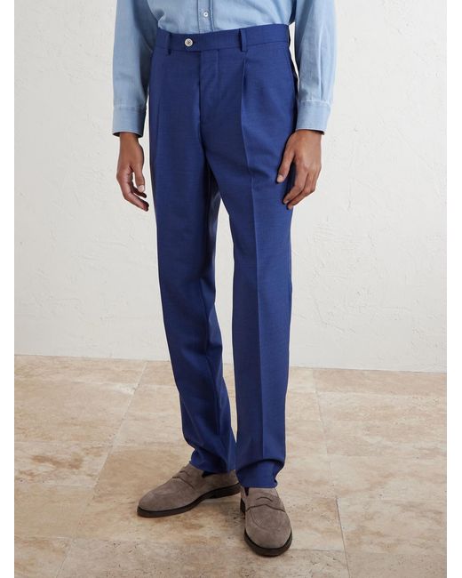 Brunello Cucinelli Blue Straight-leg Pleated Virgin Wool Suit Trousers for men