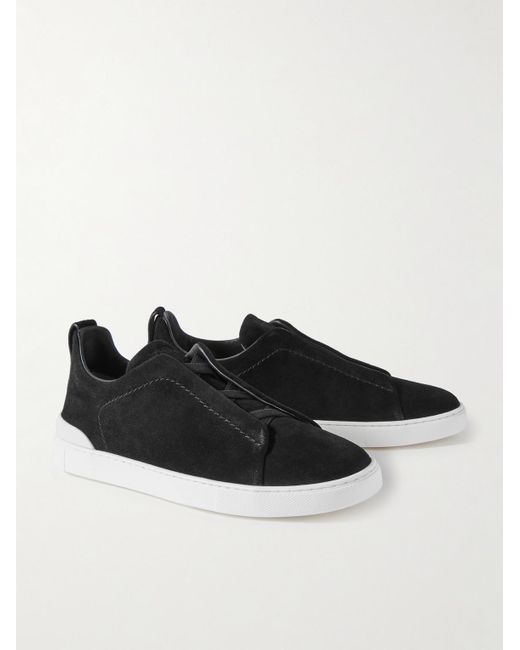 Zegna Black Apos;S Triple Stitch Suede Sneakers for men