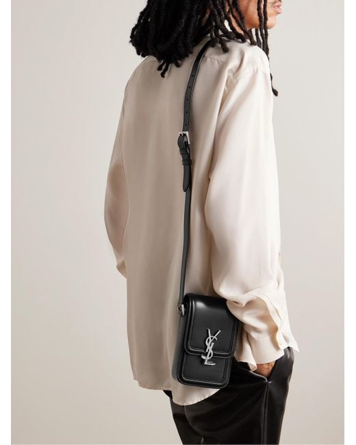 Saint Laurent Black Solferino Mini Logo-embellished Leather Messenger Bag for men