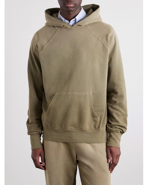 Les Tien Green French Terry-Cotton Raglan Hoodie for men