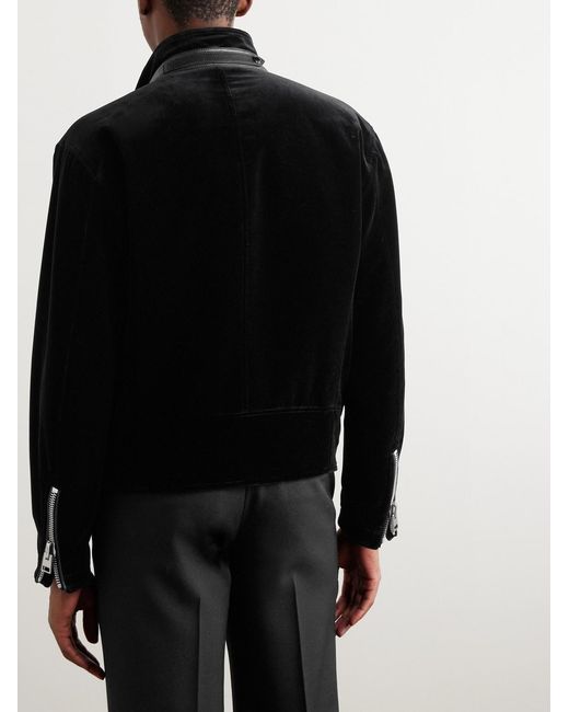 Tom Ford Black Leather-Trimmed Cotton-Velvet Biker Jacket for men