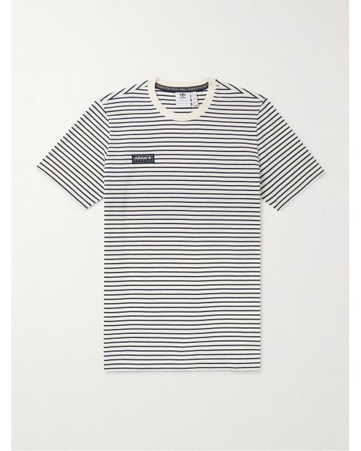 Adidas Originals Gray Lytham Striped Logo-appliquéd Cotton-blend Jersey T-shirt for men