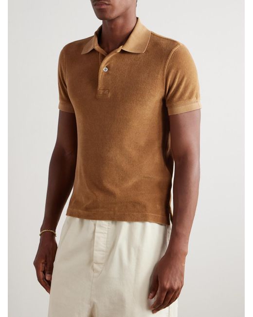 Tom Ford Brown Slim-fit Cotton-blend Terry Polo Shirt for men