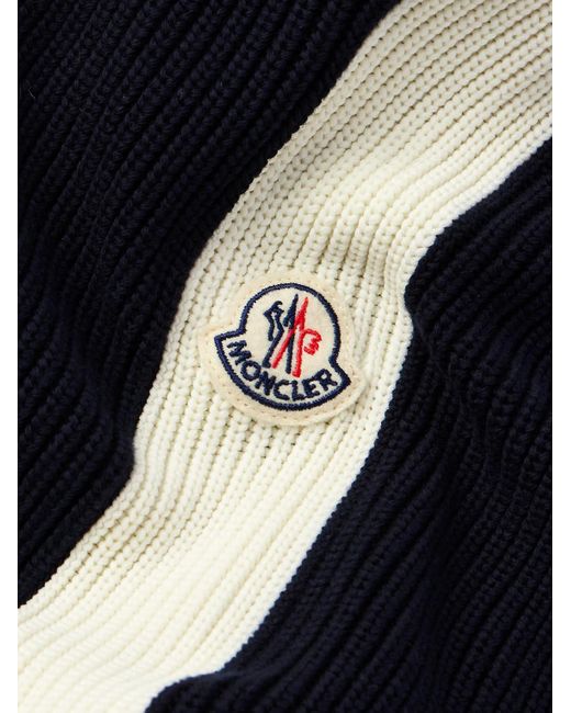 Moncler Blue Slim-fit Logo-appliquéd Striped Ribbed Cotton And Quilted Shell Down Cardigan for men