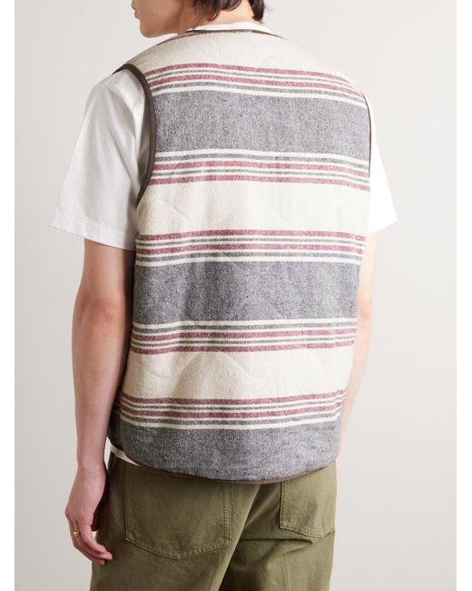 Universal Works Gray Reversible Striped Melton Wool-blend Gilet for men