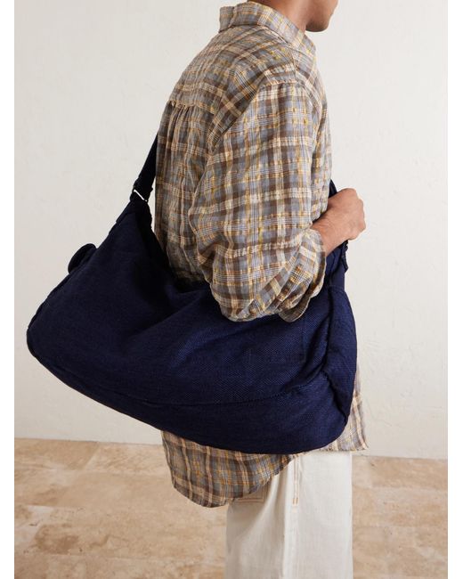 FRIZMWORKS Blue Sashiko Denim Messenger Bag for men