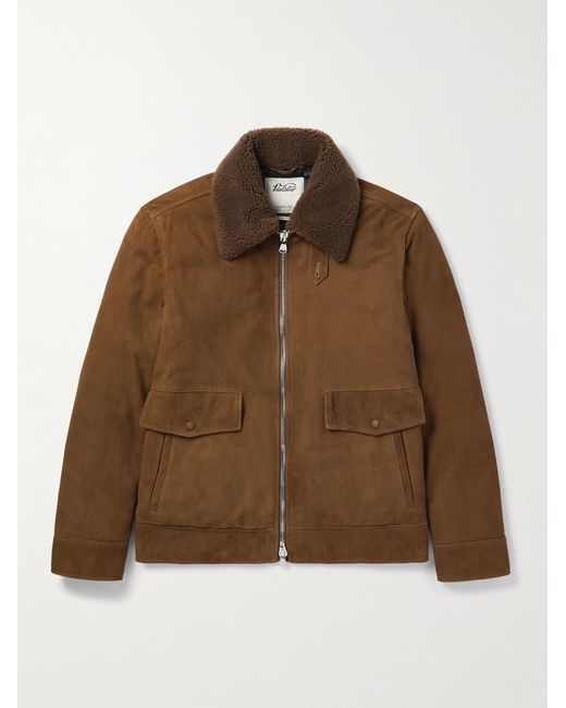 Valstar Brown Shearling-Trimmed Suede Down Jacket for men
