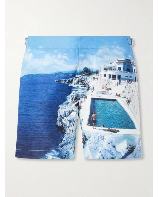 Orlebar Brown Blue Bulldog Straight-Leg Mid-Length Printed Swim Shorts for men