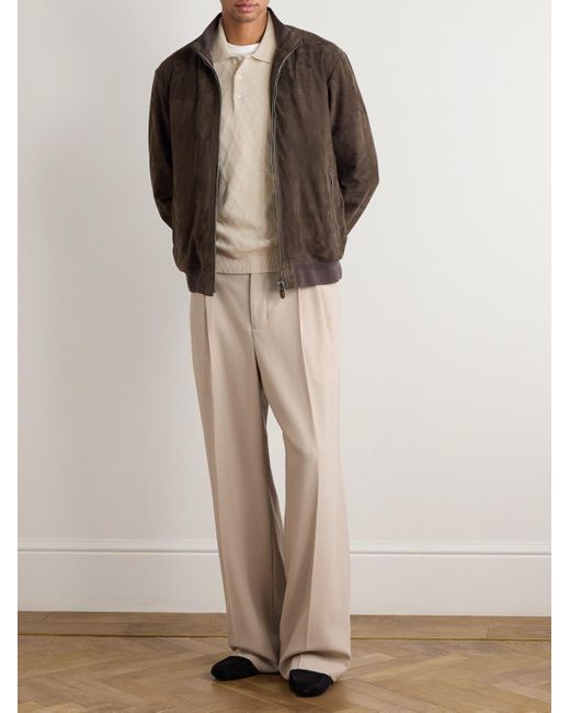 Canali Brown Suede Bomber Jacket for men