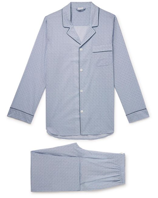 Zimmerli of Switzerland Blue Camp-collar Printed Cotton-voile Pyjama Set for men