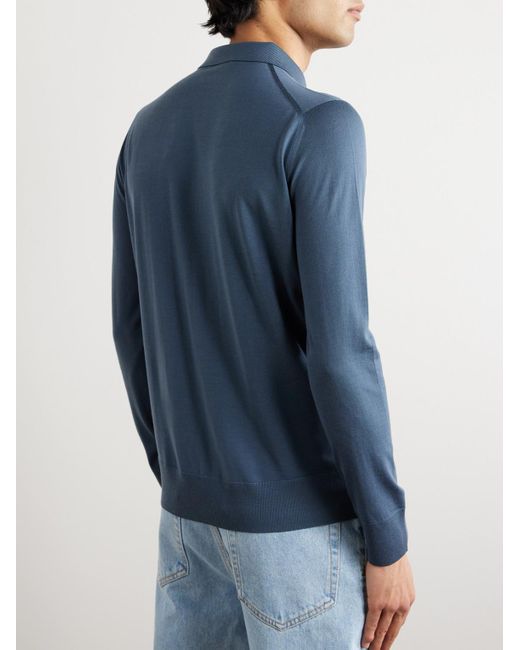 Polo slim-fit in lana vergine Wish di Loro Piana in Blue da Uomo