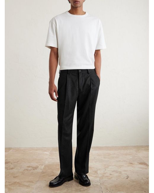 Mr P. Black Straight-leg Pleated Cashmere-blend Flannel Suit Trousers for men