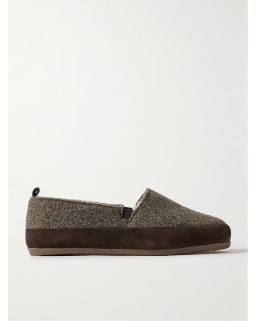 Mulo Brown Shearling-Lined Suede-Trimmed Wool Loafers for men