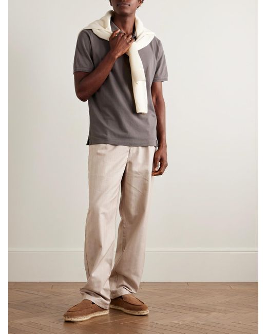 Frescobol Carioca Natural Aldo Wide-Leg Herringbone Cotton Trousers for men