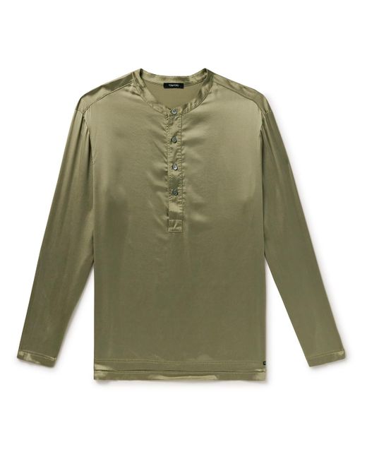Tom Ford Green Silk-blend Satin Henley Pyjama Top for men