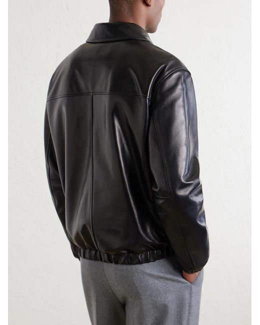 Canali Black Leather Jacket for men