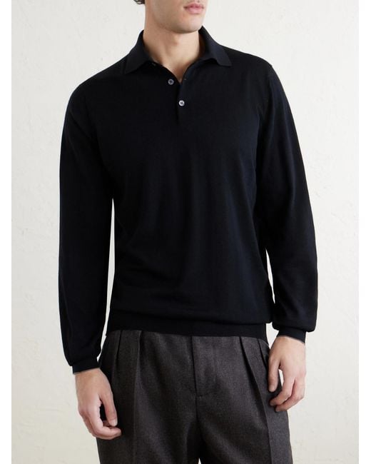 Brunello Cucinelli Black Virgin Wool And Cashmere-blend Polo Shirt for men