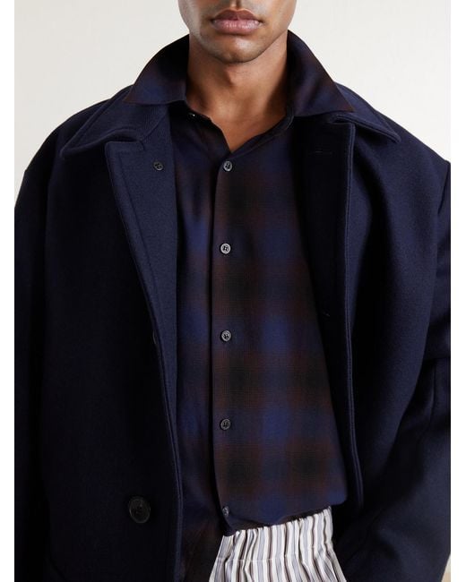 Dries Van Noten Blue Checked Twill Shirt for men