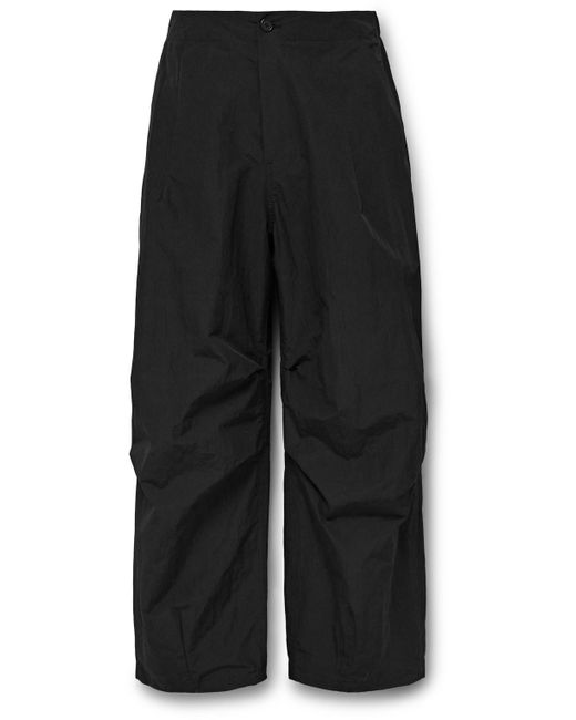 Amomento Black Wide-leg Pleated Nylon-blend Micro-ripstop Trousers for men