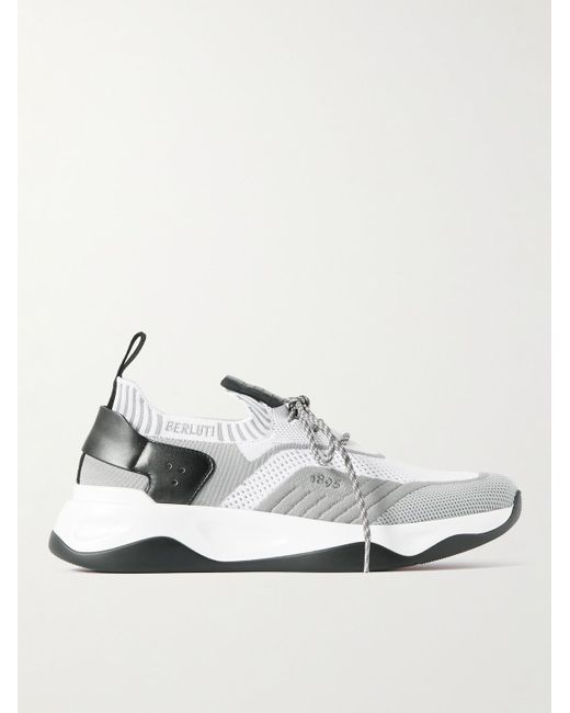 Berluti Sneakers aus Stretch-Strick mit Besätzen aus Venezia-Leder in White für Herren
