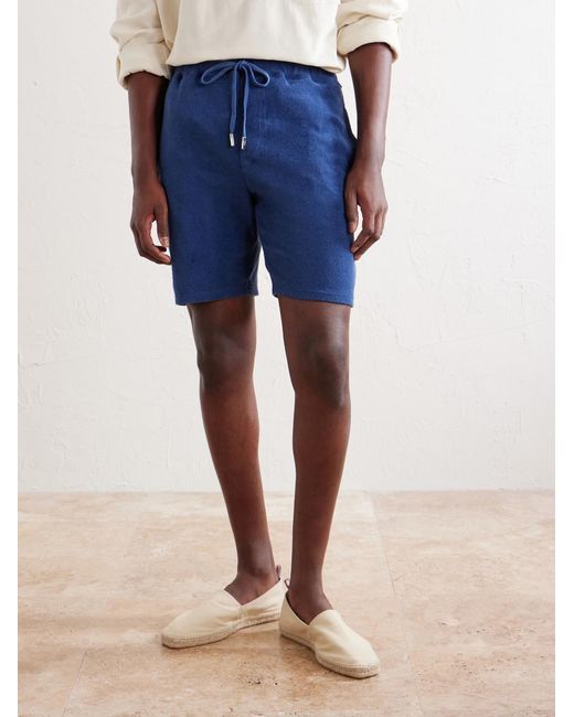 Fedeli Blue Slim-Fit Cotton-Terry Drawstring Shorts for men