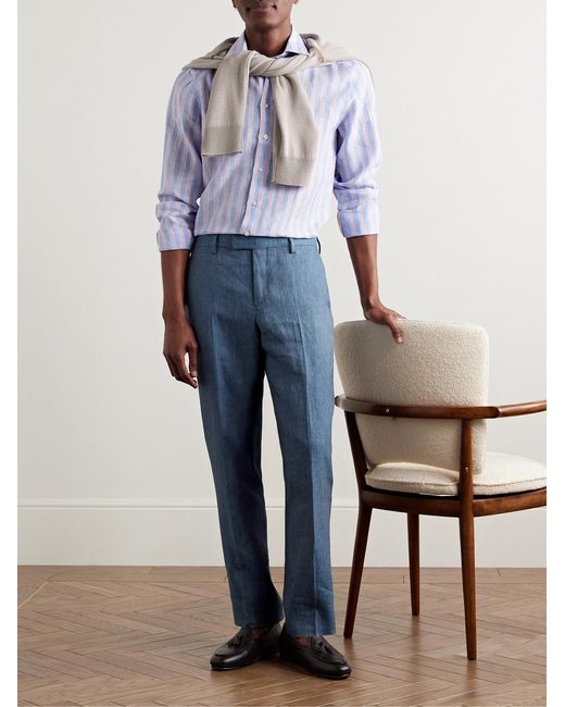 Paul Smith Blue Slim-Fit Tapered Linen Trousers for men