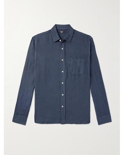 Faherty Brand Blue Laguna Button-Down Collar Linen Shirt for men