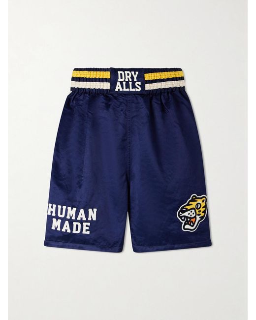 Human Made Blue Straight-Leg Logo-Embroidered Cotton-Blend Shorts for men