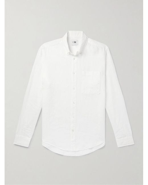NN07 Arne Button-down Collar Linen Shirt in White for Men | Lyst UK