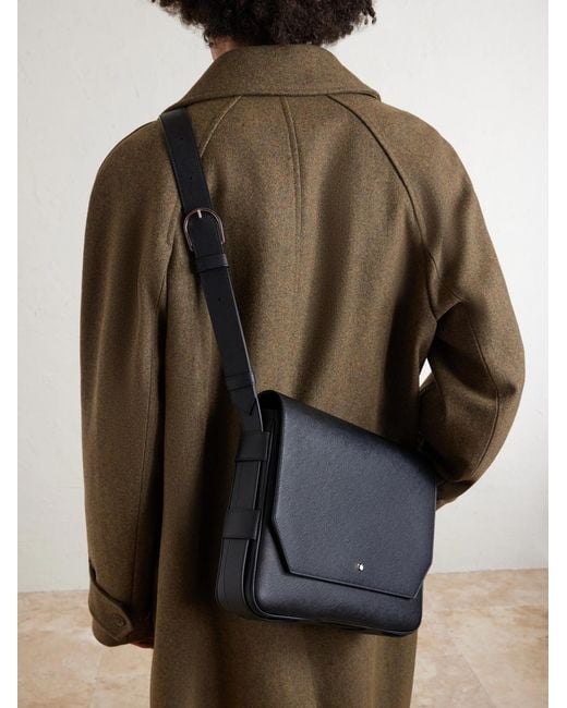 Montblanc Black Sartorial Cross-Grain Leather Messenger Bag for men