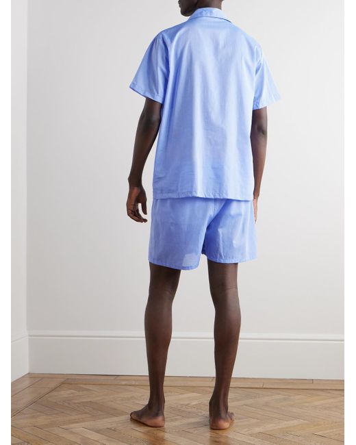 Derek Rose Blue Amalfi Camp-Collar Cotton-Batiste Pyjama Set for men