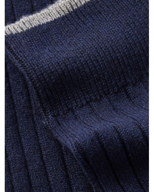 Brunello Cucinelli Blue Ribbed Cashmere Socks for men