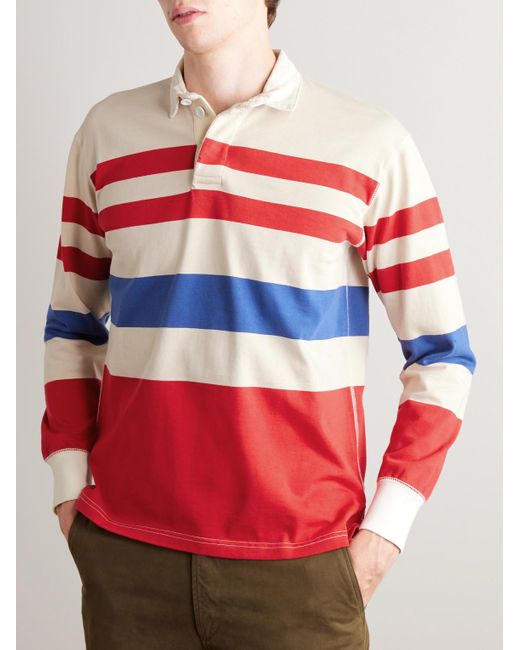 Polo in jersey di cotone a righe di Drake's in Red da Uomo