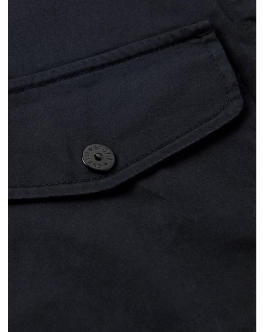Stone Island Blue Logo-appliquéd Garment-dyed Cotton-blend Sateen Overshirt for men