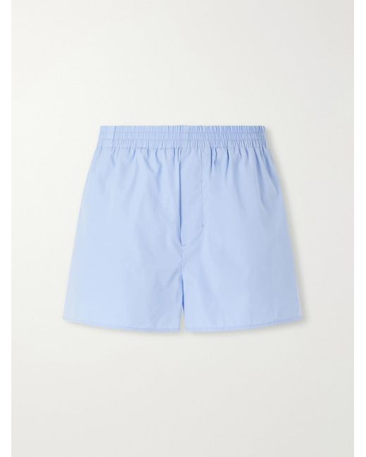 AMI Blue Straight-Leg Embroidered Cotton-Poplin Shorts for men