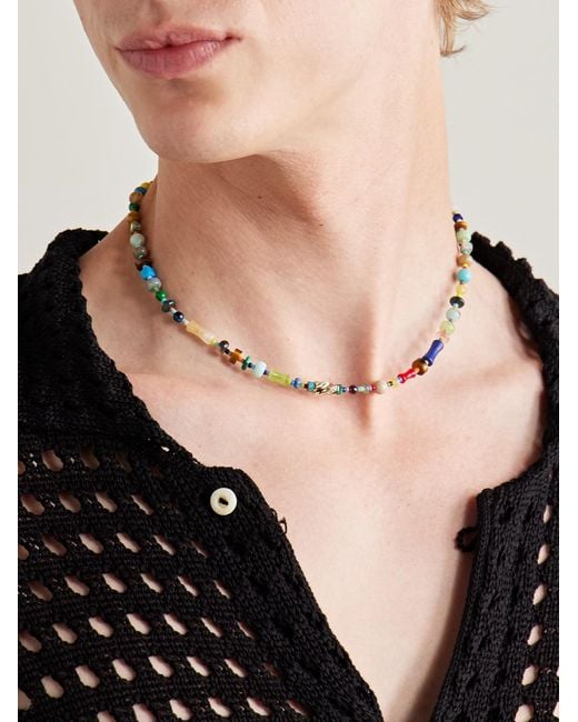 Luis Morais Natural 14-Karat, Agate And Diamond Beaded Necklace for men