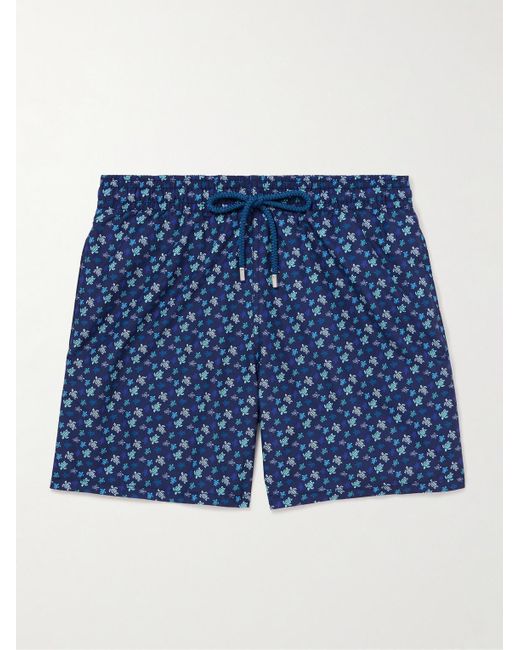 Vilebrequin Moorea gerade geschnittene mittellange Badeshorts mit Print in Blue für Herren
