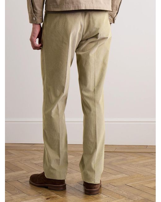 Pantaloni a gamba affusolata in velluto a coste di cotone con pinces di James Purdey & Sons in Natural da Uomo