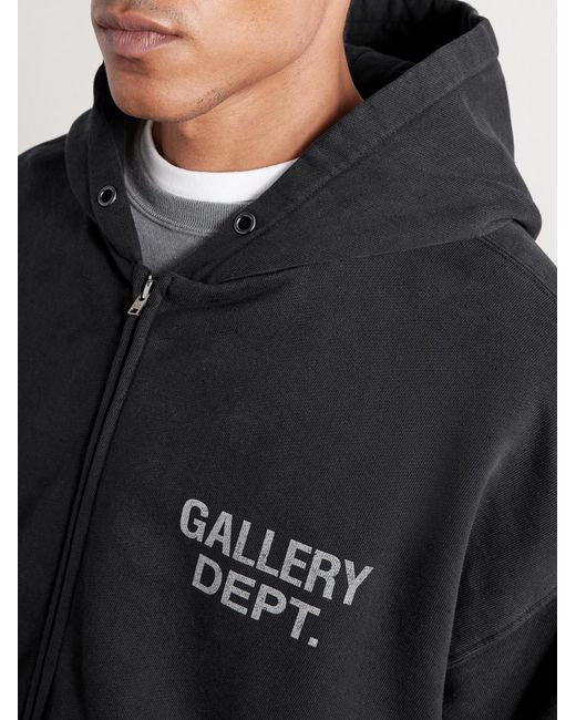 GALLERY DEPT. Black 90's Logo-Print Cotton-Jersey Zip-Up Hoodie for men