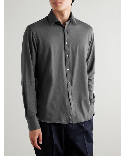 Canali Gray Cotton And Cashmere-Blend Shirt for men